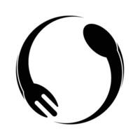 A black and white logo of a fork and spoon vector