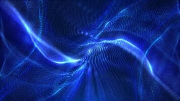 Abstract digital dynamic particle waves with light motion lights background, data flow, cyber technology. 3D rendering. video