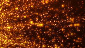 Abstract orange fast flying particles of bright light and dust. The dots create a beautiful glowing bokeh. glitter video