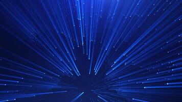 Abstract background of bright rays of light, technological lines in motion on a blue background. connection concept, big data, futuristic background. Visualization of big data particle flow video