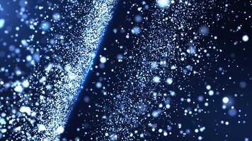 Abstract scene of a futuristic cyber world, sci-fi bright glitter particles, glowing technology surface, neon night scene, bright stream of glowing dust points. digital science background 4K video