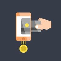 payment card coin smartphone screen in flat design. vector