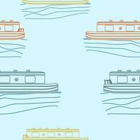 Editable Outline Style Canal Boats Vectorized Illustration in Various Color as Seamless Pattern for Creating Background of Transportation or Recreation of United Kingdom or Europe Related Design vector