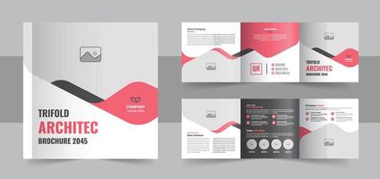 Unique architecture square trifold brochure template or Construction, renovation, corporate square tri fold brochure design layout vector