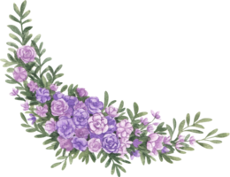 bouquet of purple flowers arranged in a curved shape, Hand Drawn Illustration Watercolor painting png