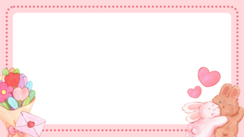Horizontal frame of a watercolor illustration of two cute rabbits hugging to represent love. png