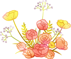 Vibrant Flower Bushes Featuring Multiple Flower Types, Hand Drawn Illustration Watercolor png