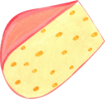 A single piece of cheese on the table, bringing texture and flavor to the setting, hand-drawn watercolor painting illustration png