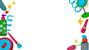 Horizontal frame cosmetics, digital painting with cartoon lines, bright colors in a pop art style png