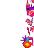 Vertical frame cosmetics, digital painting with cartoon lines, bright colors in a pop art style png