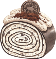 oreo crape cake roll, hand-drawn watercolor illustration png