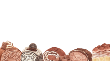 flavorful crepe cake rolls, hand-drawn watercolor painting frame design png
