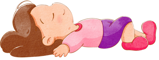 A girl is sleeping with her eyes closed, smiling happily, resting peacefully in a serene moment, hand-drawn watercolor painting illustration png