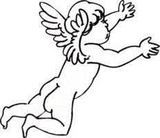 Cupid is flying while extending both arms forward, line art, hand-drawn line art illustration png