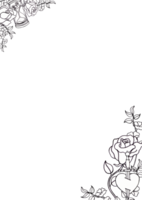 A sand clock with small flowers, a heart pierced by a sword, and a blooming rose, Line art, handdrawn line art frame design png