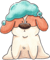 Dog with shampoo on its head, hand-drawn watercolor illustration png
