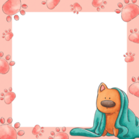 Dog with a towel on its head, hand-drawn watercolor painting frame design png