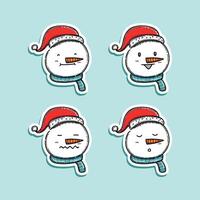 Cute simple snowman head pack collection illustration design. Snowman face, head, icon, isolated on blue background. Character merry christmas vector