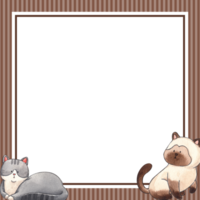 Gray cat and brown cat, hand-drawn watercolor painting frame design png
