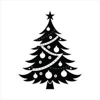 Christmas Tree With lights Silhouette clipart illustration in black and white vector
