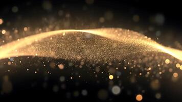 Golden dust particles float gracefully in a luxurious abstract wave pattern, creating a shimmering, dynamic motion perfect for elegant, high-end backgrounds or fantasy visual designs. video