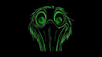 Neon frame effect, Pelican quirky pelican with a large beak and big eyes on black background video