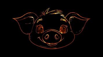 Neon frame effect, Pig cheerful and floppy ears on black background video