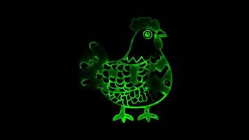 Neon frame effect, Chicken on black background video