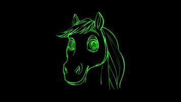 Neon frame effect, Horse gallant horse with a flowing mane and big, friendly eyes on black background video