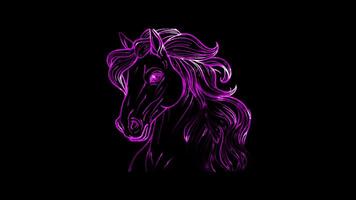 Neon frame effect, Horse gallant horse with a flowing mane and big, friendly eyes on black background video
