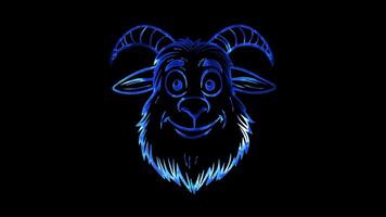 Neon frame effect, Goat curious goat with horns and a beard on black background video