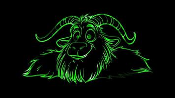 Neon frame effect, Goat curious goat with horns and a beard on black background video