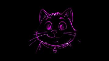 Neon frame effect, Cat playful cat with whiskers and a little bell collar on black background video