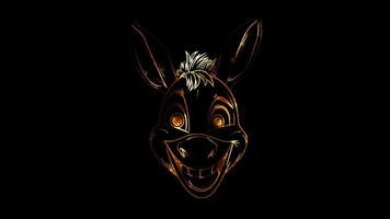Neon frame effect, Donkey funny donkey with big ears and a cheeky grin on black background video