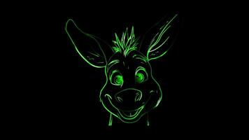 Neon frame effect, Donkey funny donkey with big ears and a cheeky grin on black background video