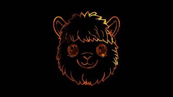 Neon frame effect, Alpaca fluffy alpaca with big eyes and a gentle smile on black background video