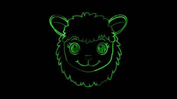 Neon frame effect, Alpaca fluffy alpaca with big eyes and a gentle smile on black background video