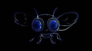 Neon frame effect, Bee buzzing bee with big eyes and tiny wings on black background video