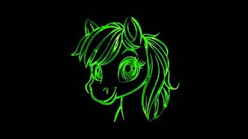 Neon frame effect, Pony small pony with a cute mane and sparkling eyes on black background video