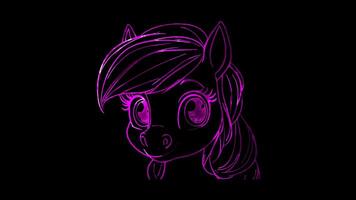 Neon frame effect, Pony small pony with a cute mane and sparkling eyes on black background video