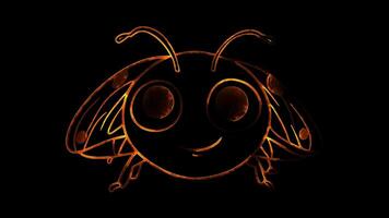 Neon frame effect, Ladybug cheerful ladybug with polka dots and a sweet smile on black background video