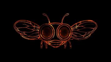 Neon frame effect, Bee buzzing bee with big eyes and tiny wings on black background video