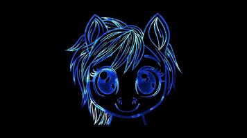 Neon frame effect, Pony small pony with a cute mane and sparkling eyes on black background video