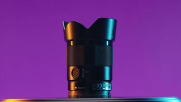 Japan, Tokyo - May 20, 2023. New wide-angle lens on isolated background. Action. Large lens for professional shooting on camera. New lens for photographing rotates on isolated background video