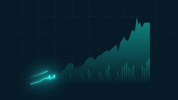 Rising line chart with glowing effect, showing growth on dark grid. video