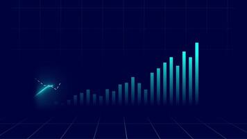 Glowing line and bar chart on dark grid, showing growth. video