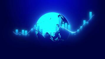 brilhando azul globo com gráficos, perfeito para financeiro tecnologia animações. video