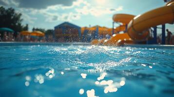 Relaxing in a lazy river with orange tubes at an indoor water park during the summer photo