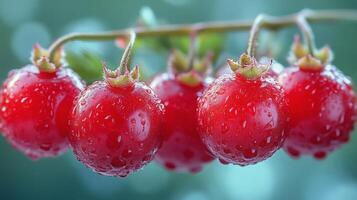 Close up view of vibrant red berries on a plant in a serene outdoor setting photo