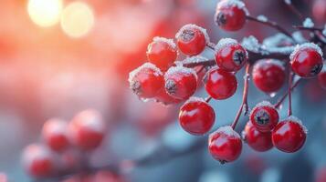 Close up view of vibrant red berries on a plant in a serene outdoor setting photo